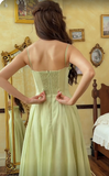 Green A-line spaghetti strap tulle ball gown evening dress HZ1024