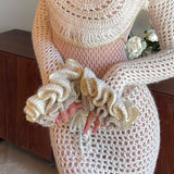 Sexy White Mermaid Long Sleeve Hollow Knit Ankle-Length Evening Gown Ball Gown HZ1024