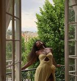 Chic Yellow Tulle Strapless 3D Flower High Slit Tulle Ball Gown Evening Dress HZ1024