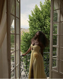 Chic Yellow Tulle Strapless 3D Flower High Slit Tulle Ball Gown Evening Dress HZ1024