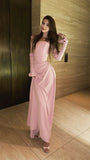 Pink Long Sleeve Satin Long Ball Gown Evening Dress HZ1024