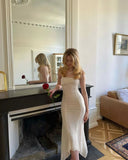 Elegant Ivory White Mermaid Spaghetti Strap Length Ankle Formal Prom Dress Evening Gown HZ1024