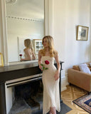 Elegant Ivory White Mermaid Spaghetti Strap Length Ankle Formal Prom Dress Evening Gown HZ1024