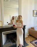 Elegant Ivory White Mermaid Spaghetti Strap Length Ankle Formal Prom Dress Evening Gown HZ1024