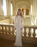 Simple White Mermaid Long Sleeve Shiny Formal Long Prom Gown Evening Dress HZ1024