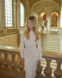 Simple White Mermaid Long Sleeve Shiny Formal Long Prom Gown Evening Dress HZ1024