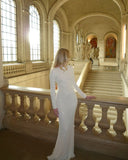 Simple White Mermaid Long Sleeve Shiny Formal Long Prom Gown Evening Dress HZ1024