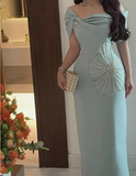 Elegant Mermaid Off Shoulder Blue Beaded Formal Prom Gown Evening Dress HZ1024