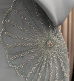 Elegant Mermaid Off Shoulder Blue Beaded Formal Prom Gown Evening Dress HZ1024