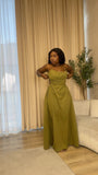 Green A-line Halter Backless Long Ball Gown HZ1024