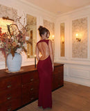 Sexy Burgundy Mermaid Back Long Ball Gown Evening Dress HZ1024