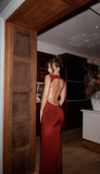 Sexy Burgundy Mermaid Back Long Ball Gown Evening Dress HZ1024