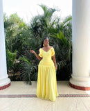 Chic Yellow A-line Spaghetti Strap Off-the-shoulder Long Ball Gown Evening Dress HZ1024