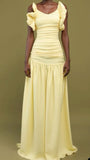 Chic Yellow A-line Spaghetti Strap Off-the-shoulder Long Ball Gown Evening Dress HZ1024