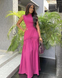 Pink A-Line High Neck Sleeveless Prom Dress Evening Gown HZ1024