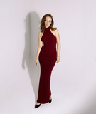 Burgundy Mermaid High Neck Off Shoulder Simple Prom Dress Evening Gown HZ1024