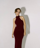 Burgundy Mermaid High Neck Off Shoulder Simple Prom Dress Evening Gown HZ1024
