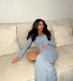 Simple Blue Mermaid Long Sleeve Prom Dress HZ1024