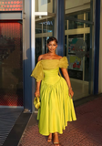Chic Green A-Line Off-Shoulder Tulle Satin Ankle-Length Gown HZ1024