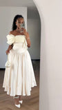 Chic Green A-Line Off-Shoulder Tulle Satin Ankle-Length Gown HZ1024