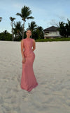 Simple Pink Mermaid Collarless Sleeveless Satin Ball Gown Evening Dress HZ1024