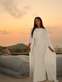 Elegant White Mermaid Cape Shawl Satin Formal Evening Dress HZ1024