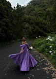 Chic Purple A-Line Off-Shoulder Formal Floor-Length Evening Sleeve HZ1024