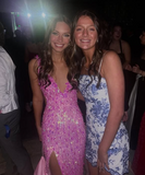 Charming Mermaid Deep V Neck Pink Sequin High Slit Formal Prom Dress Evening Gown HZ1024