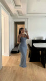 Simple Grey Mermaid Bodycon Strap Ball Gown Evening Dress HZ1024