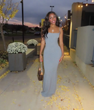 Simple Grey Mermaid Bodycon Strap Ball Gown Evening Dress HZ1024