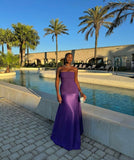 Charming Purple Mermaid Bandeau Strapless Satin Formal Prom Gown Evening Dress HZ1024
