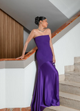 Charming Purple Mermaid Bandeau Strapless Satin Formal Prom Gown Evening Dress HZ1024