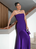 Charming Purple Mermaid Bandeau Strapless Satin Formal Prom Gown Evening Dress HZ1024