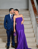 Charming Purple Mermaid Bandeau Strapless Satin Formal Prom Gown Evening Dress HZ1024