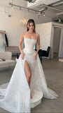 Elegant Spaghetti Strap Lace High Slit Wedding Dress HZ1024