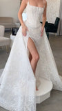 Elegant Spaghetti Strap Lace High Slit Wedding Dress HZ1024
