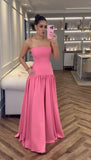 Simple Pink A-line Strapless Off-shoulder Floor-length Ball Gown Evening Dress HZ1024
