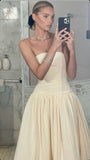 Light Yellow A-Line Strapless Sleeveless Floor-Mounting Formal Prom Gown Evening Dress HZ1024