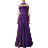Charming Purple A-line Sleeveless Chiffon High Slit Formal Prom Gown Evening Dress HZ1024