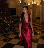 Sexy Burgundy Mermaid Deep V Neck Strapless Satin Formal Prom Dress Evening Gown HZ1024