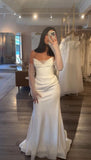 White V-neck Off-shoulder Mermaid Satin Long Ball Gown Wedding Dress HZ1024