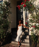 Simple White Mermaid Strap Formal Prom Dress Evening Gown HZ1024