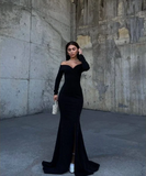 V Neck Off Shoulder Long Sleeve Mermaid Slit Glitter Formal Prom Dress Evening Gown HZ1024