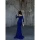 V Neck Off Shoulder Long Sleeve Mermaid Slit Glitter Formal Prom Dress Evening Gown HZ1024