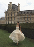 Ivory A-line Tulle Layered Pleated Princess Ball Gown Evening Dress HZ1024