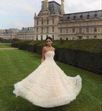Ivory A-line Tulle Layered Pleated Princess Ball Gown Evening Dress HZ1024