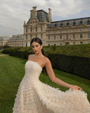 Ivory A-line Tulle Layered Pleated Princess Ball Gown Evening Dress HZ1024