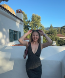 Simple Black and White Polka Dot Deep V Neck Sleeveless Mermaid Ball Gown Evening Dress HZ1024