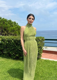 Chic Green Collarless Sleeveless Pleated Length Ankle Formal Prom Dress Evening Gown HZ1024