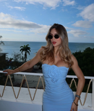 Simple Blue Halter Neck Mermaid 3D Flower Ankle-Length Ball Gown HZ1024